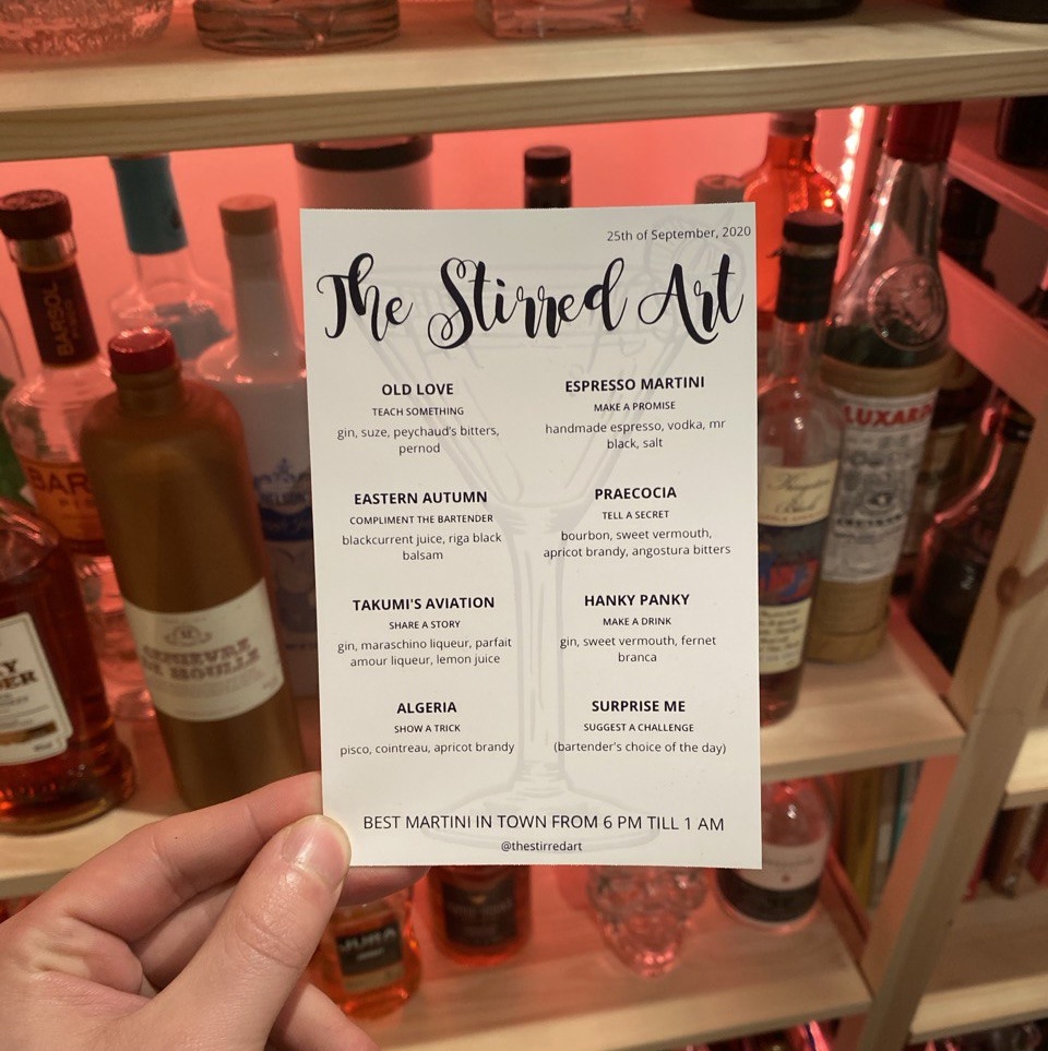 A printed popup menu from 2020